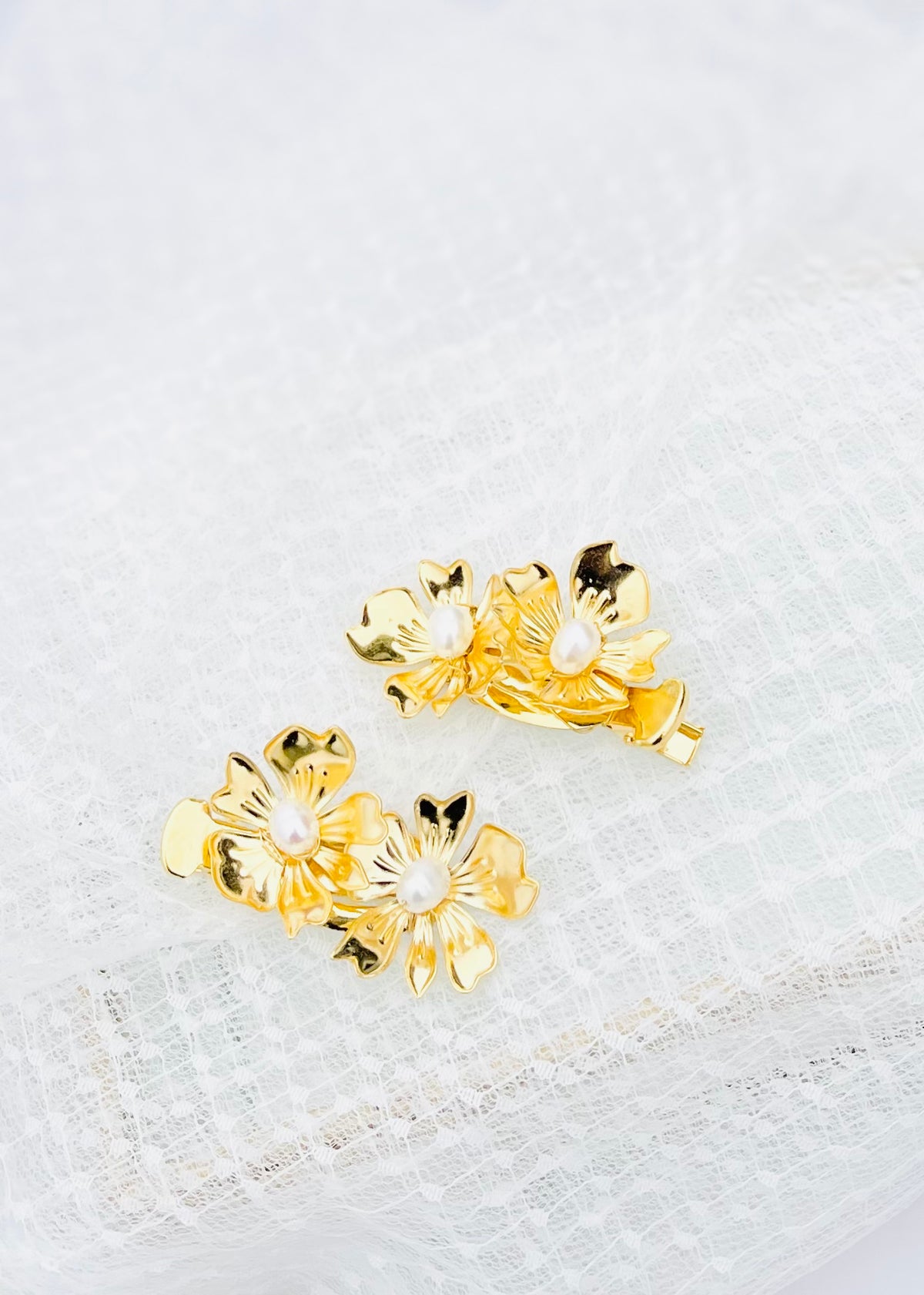 brass flowers hair clips set of 2- BERTINA- 24031