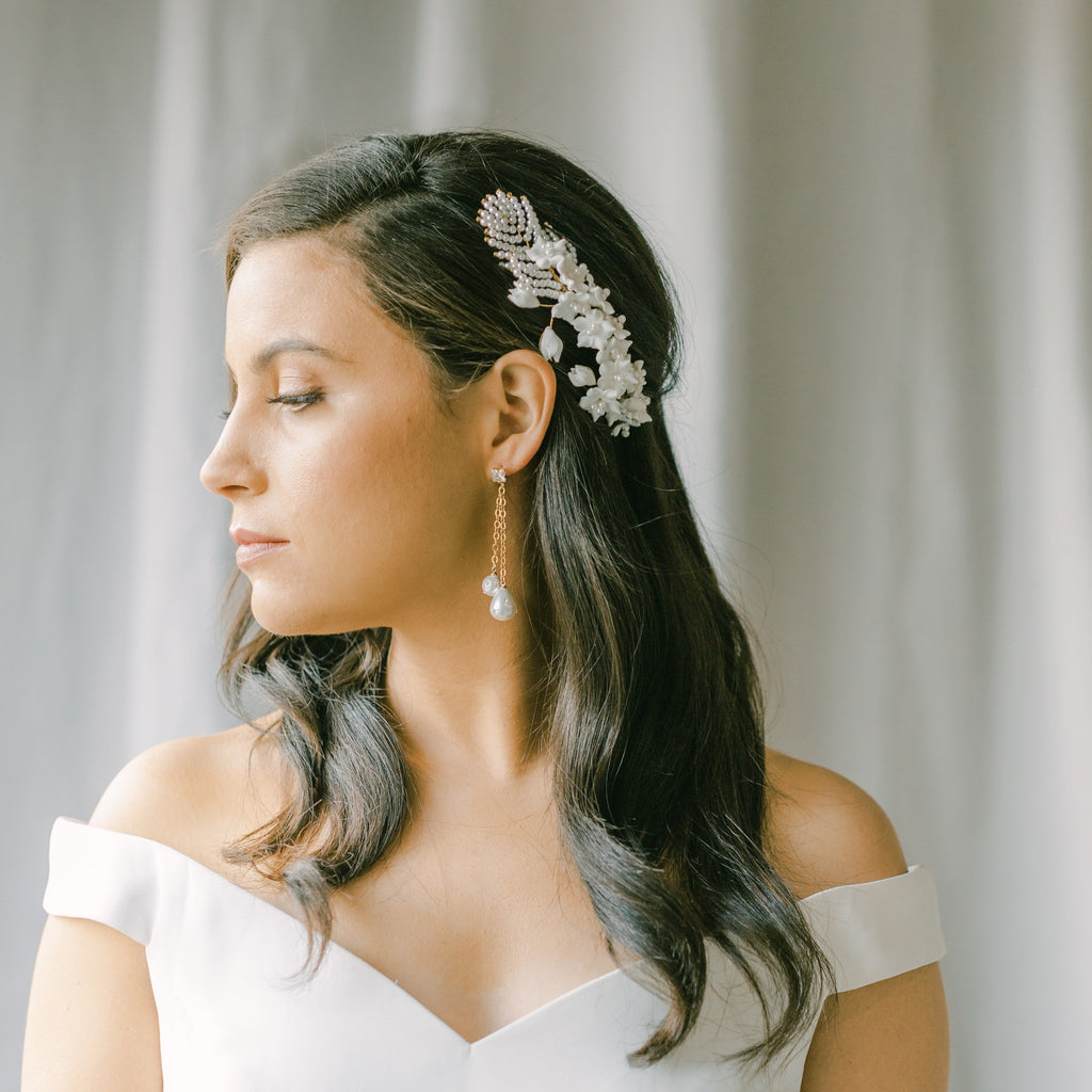 bridal headpiece with clay flowers, bridal hair piece  display picture 1
