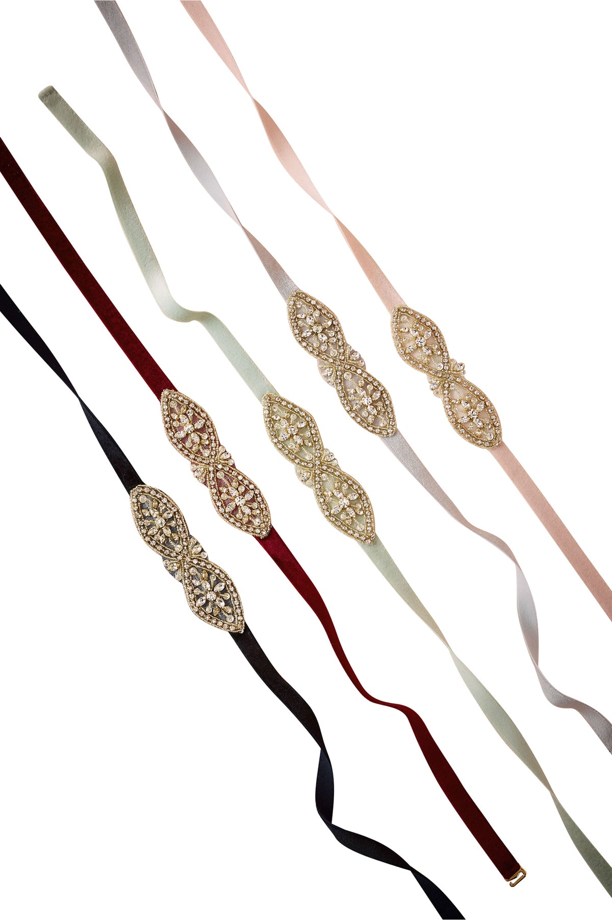 Fitted bridesmaids belts with golden beading (as seen on BHLDN)