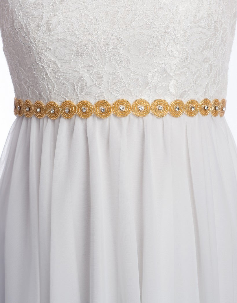 skinny Ronda beaded sash gold / satin / champagne