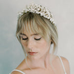 pearls and clay flowers bridal crown, baby beath wedding headband style 22001