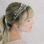 pearls vine headpiece, wedding hair vine with small clay flowers and rice pearls - style 22025
