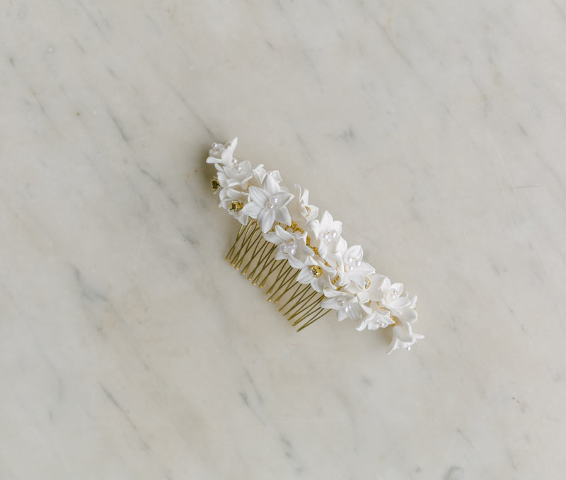 wedding blossoms headpiece, bridal hair comb with clay flowers, PLAISIR style 21007