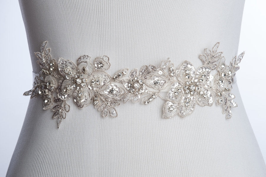 Kara beaded lace bridal sash, lace wedding belt, Bridal sash