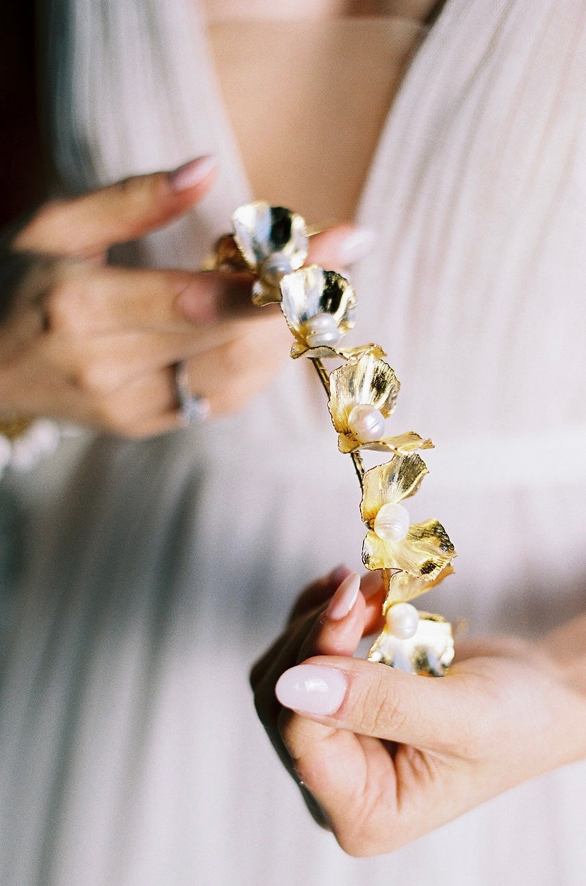 Gold Pearls and brass headpiece -  CORALINE style 23013