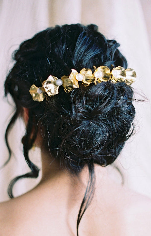 Gold Pearls and Brass Headpiece - Coraline Style 23013 Gold