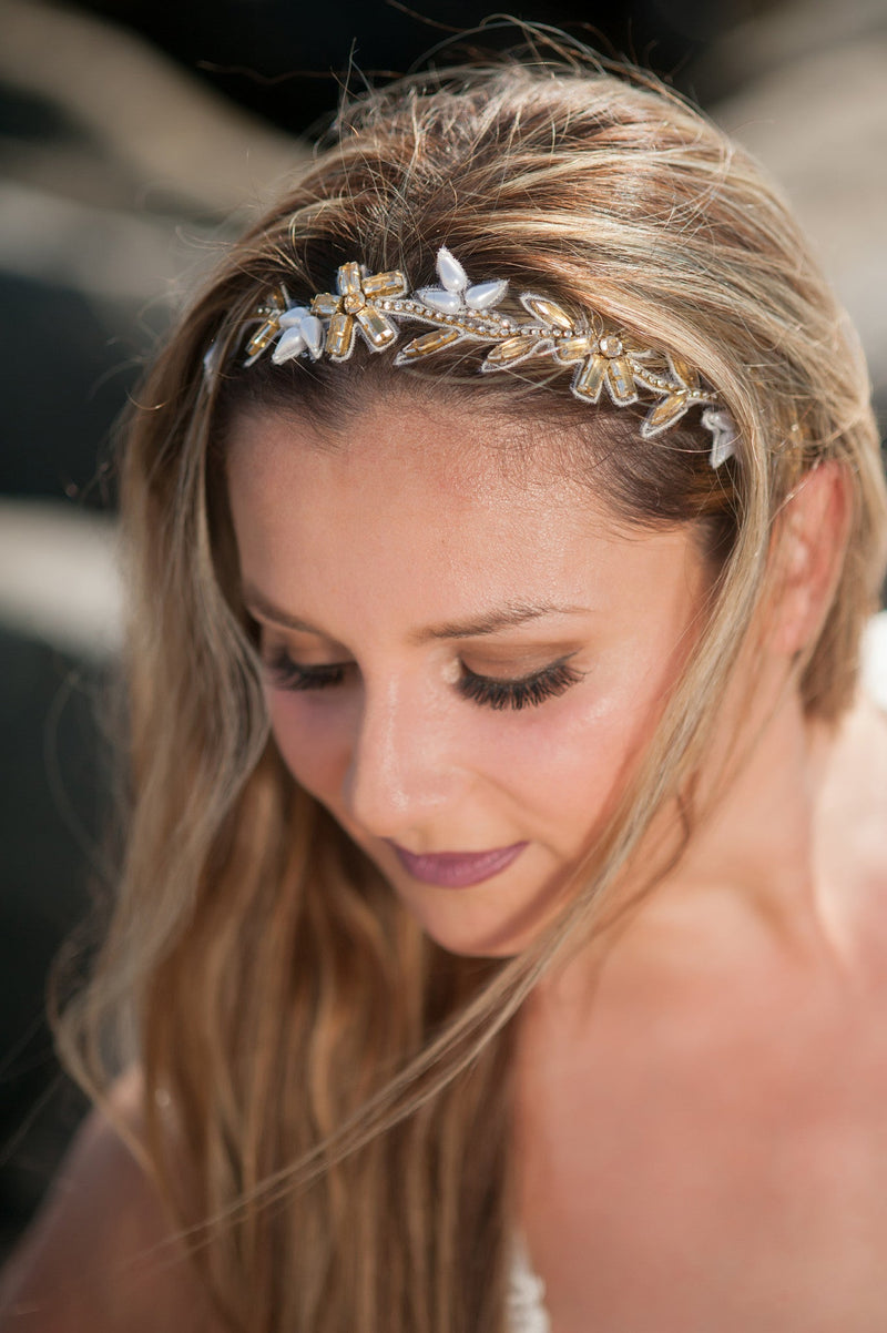 Sample sale - beaded vine headpiece and sash HPB170604 Colette