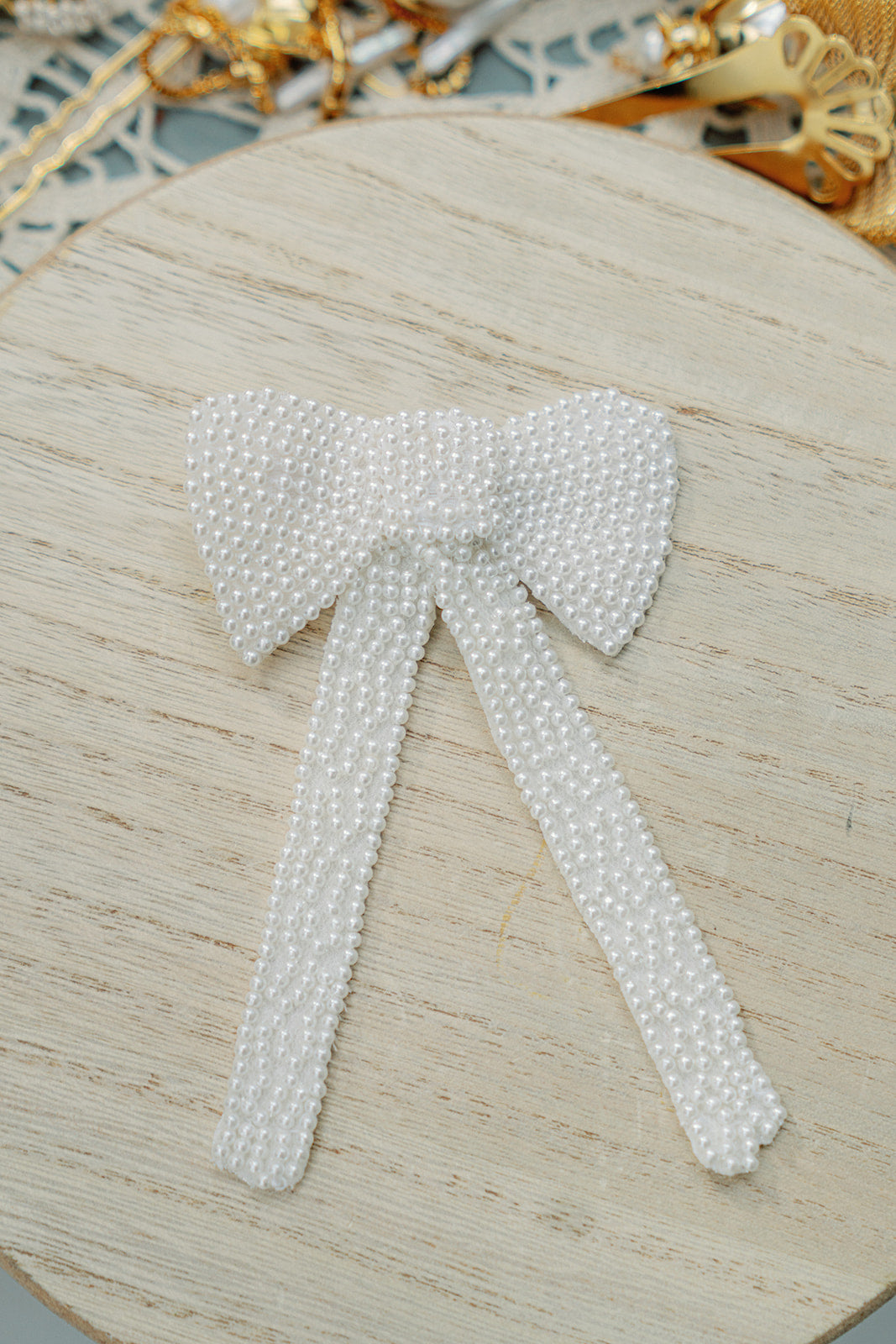 Pearls beaded bow hair clip BOWIE- 24040