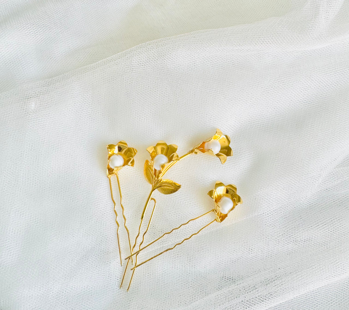 Freshwater Pearl Spray Gold Hair Pin Set Of 3 Wedding Bridal Handmade Delicate Freshwater pearl bridal hair pin set of 2 by Twigs & Honey  main image 2