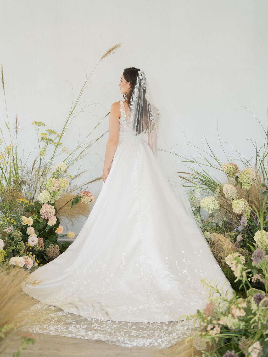 Long Hand painted Baby's Breath Veil - Chapel veil 24050