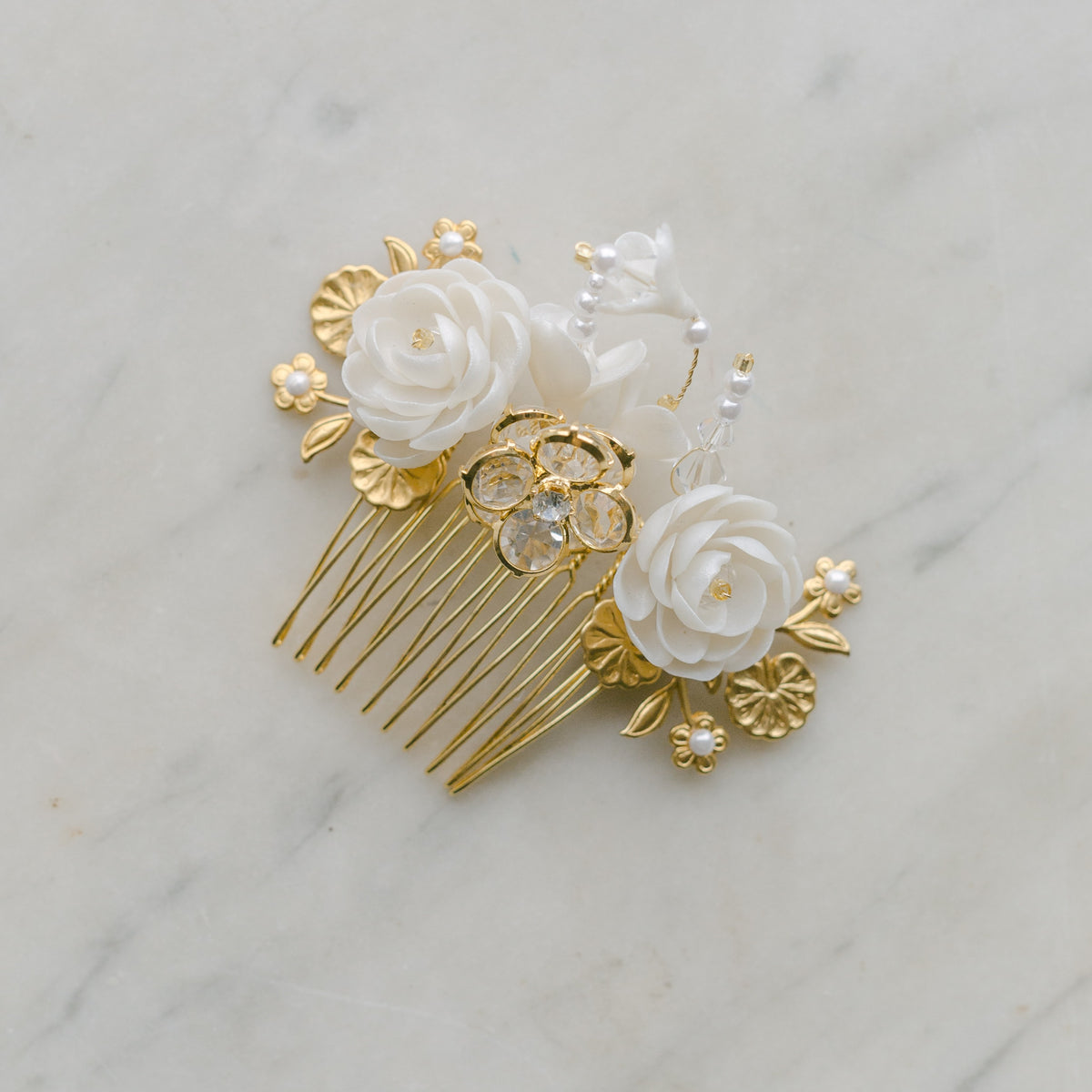 petite blossoms headpiece, wedding hair comb with clay and brass flowers,TENDRESSE style 21012