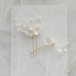 wedding hair pins, blossoms hair pins with clay flowers, bridal hair piece CÂLIN style 21005