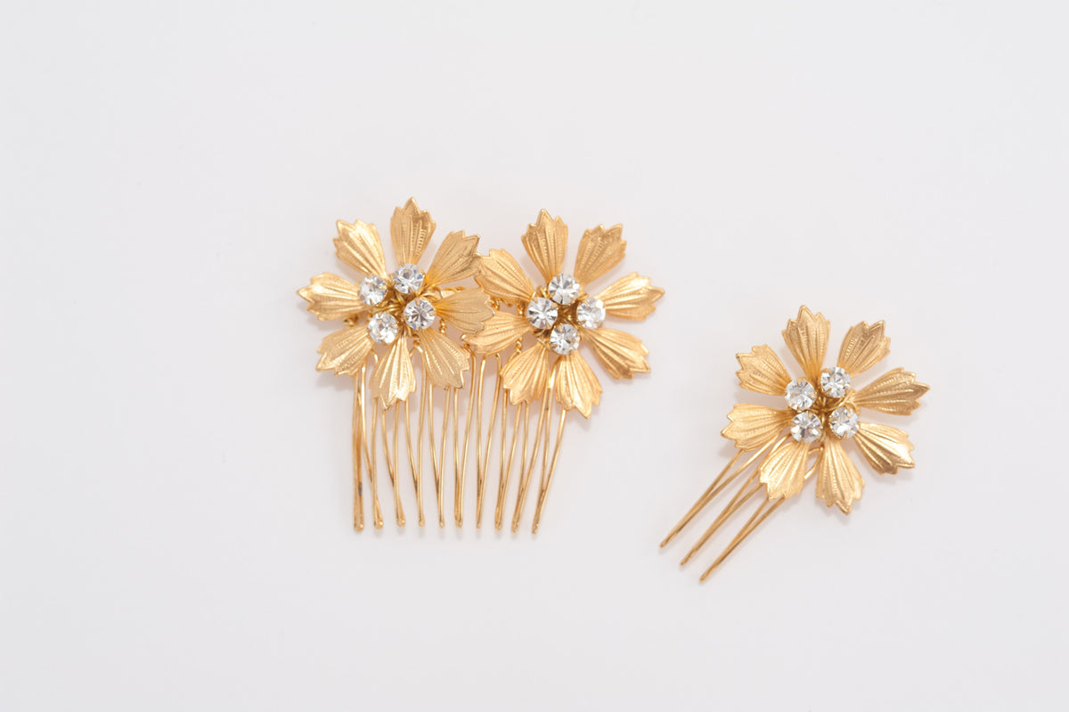 set of 2  brass flowers comb HP170615 Marina