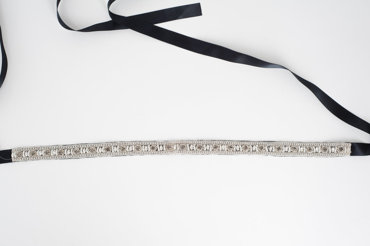 Black crystal wedding sash SB170668