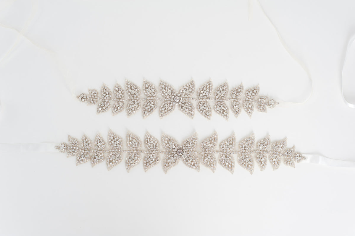 Ultimate beaded leaves vine wedding sash SB170692 FOLIAGE