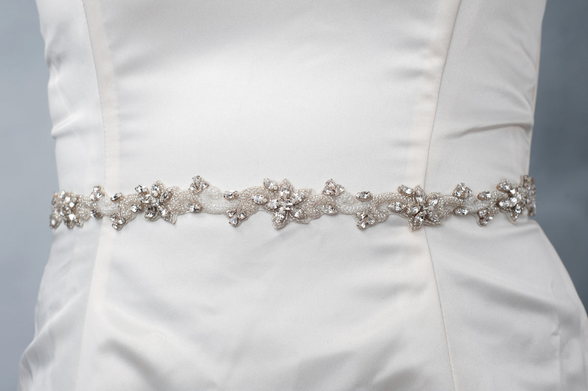 Skinny beaded vine wedding sash SB170714