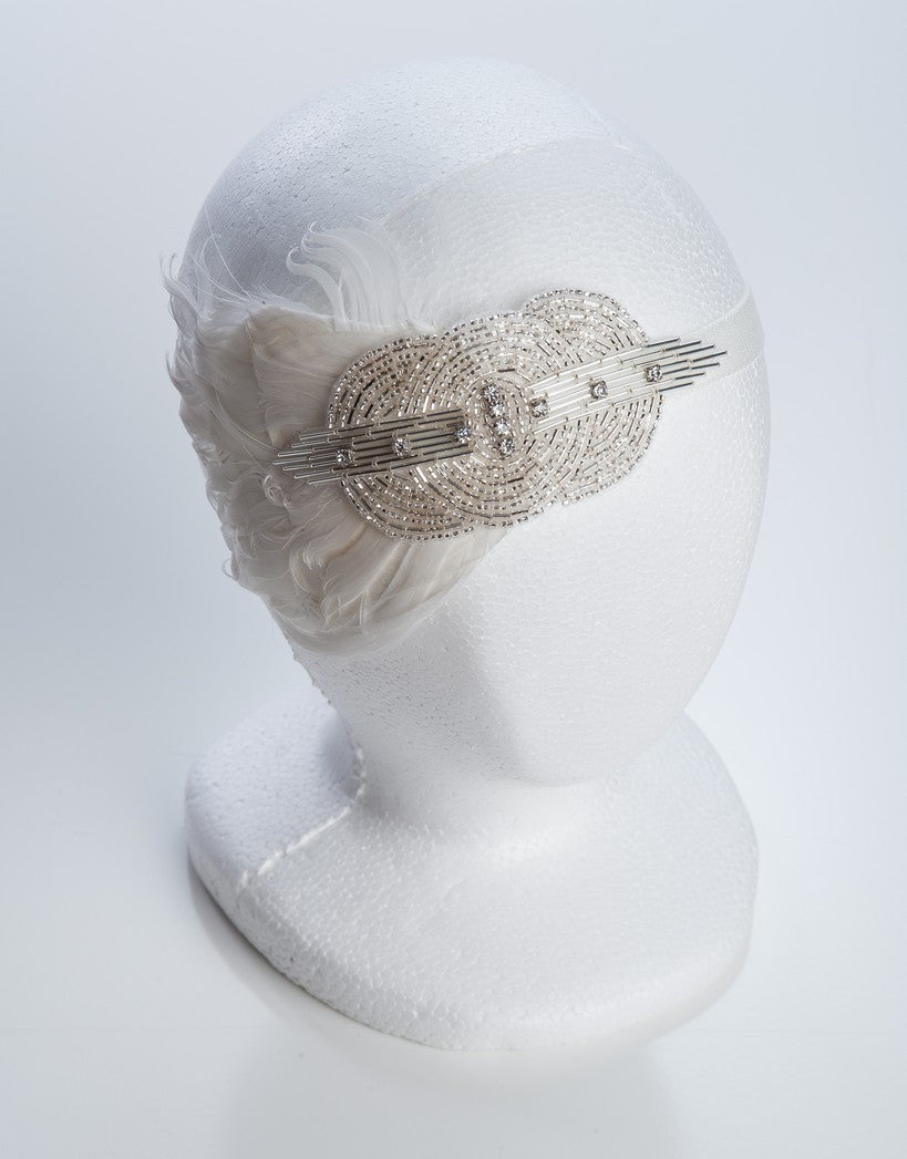 Art Deco 1920's wedding headband with feathers