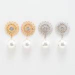 bridal earring, pearls crystal earrings, filigree earring with crystal incrusted pearl- style 22024