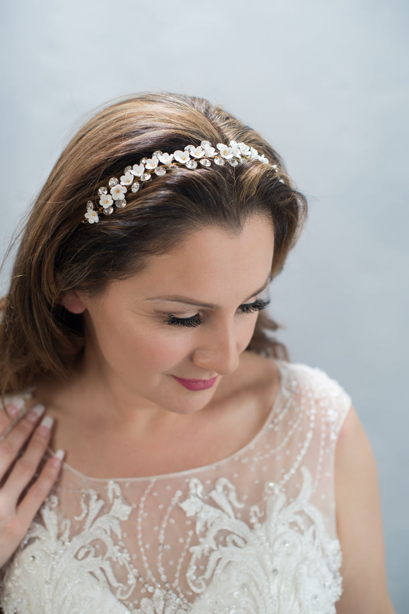 floral and crystal vine headpiece - style 20024