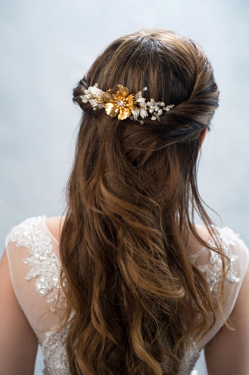 gold plated brass flower headpiece - style 20019