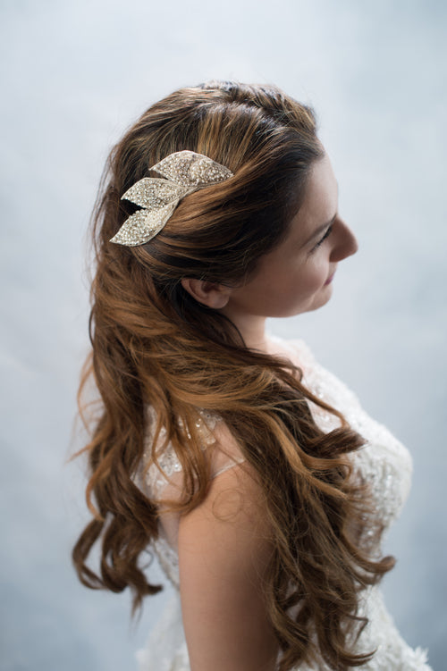 sample sale pearls and crystal beaded leaves hair comb - style 20009