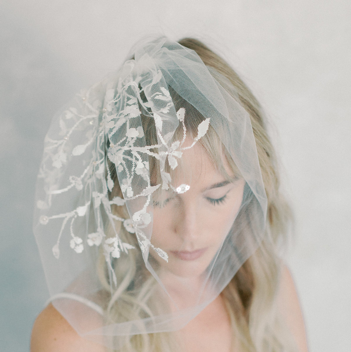 oversize hand painted blusher veil , tulle blusher - style 22023