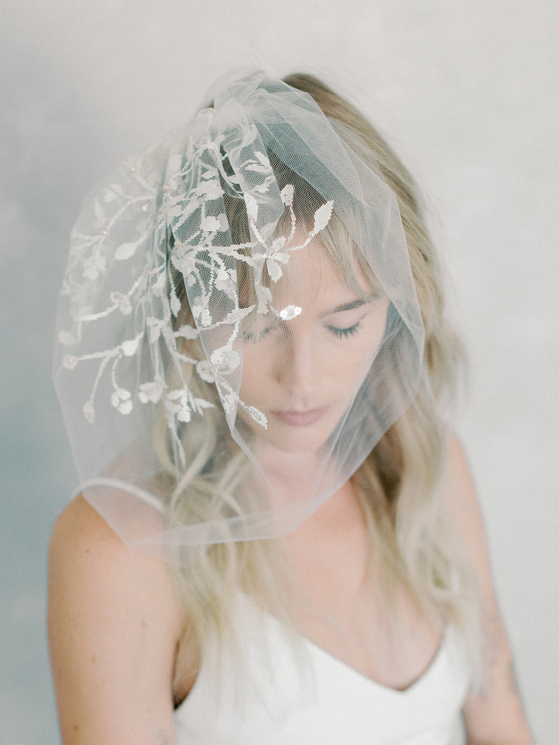 oversize hand painted blusher veil , tulle blusher - style 22023