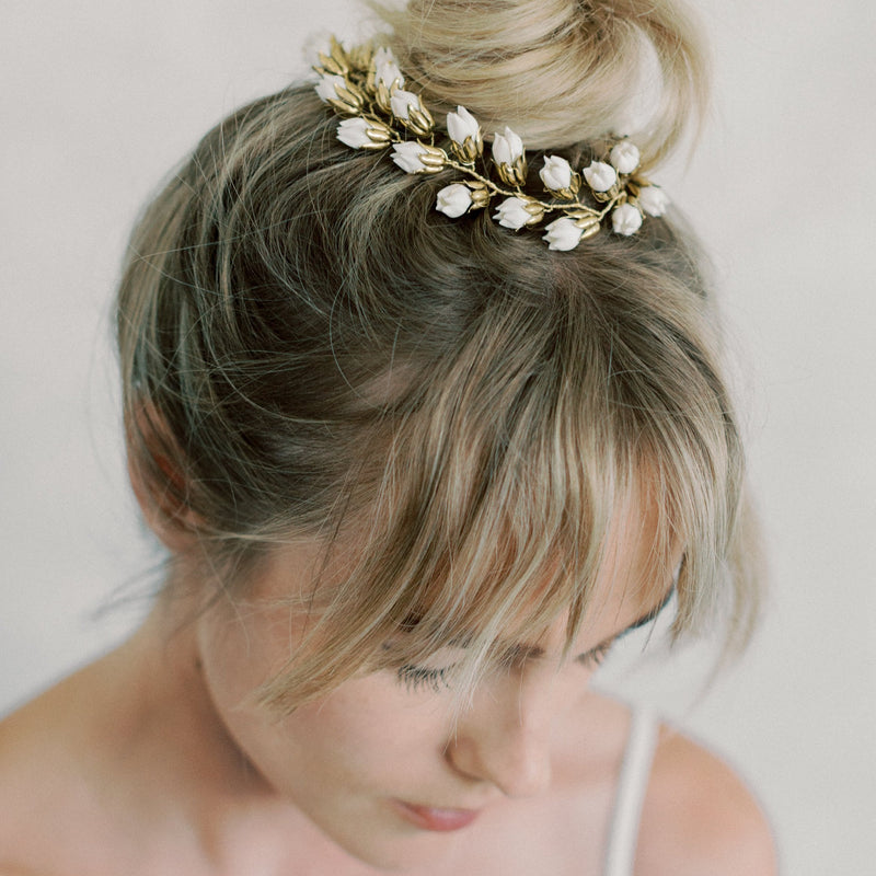 wedding vine, bridal headpiece with flowers buds - style 22014