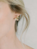 dainty bridal earring, crystal earrings, flower earring with crystal - style 22032