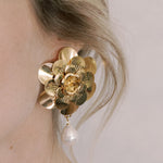 oversize flower earrings with pearls - style 22007