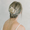 wedding hair combs set with white leaves and brass flower - style 22013