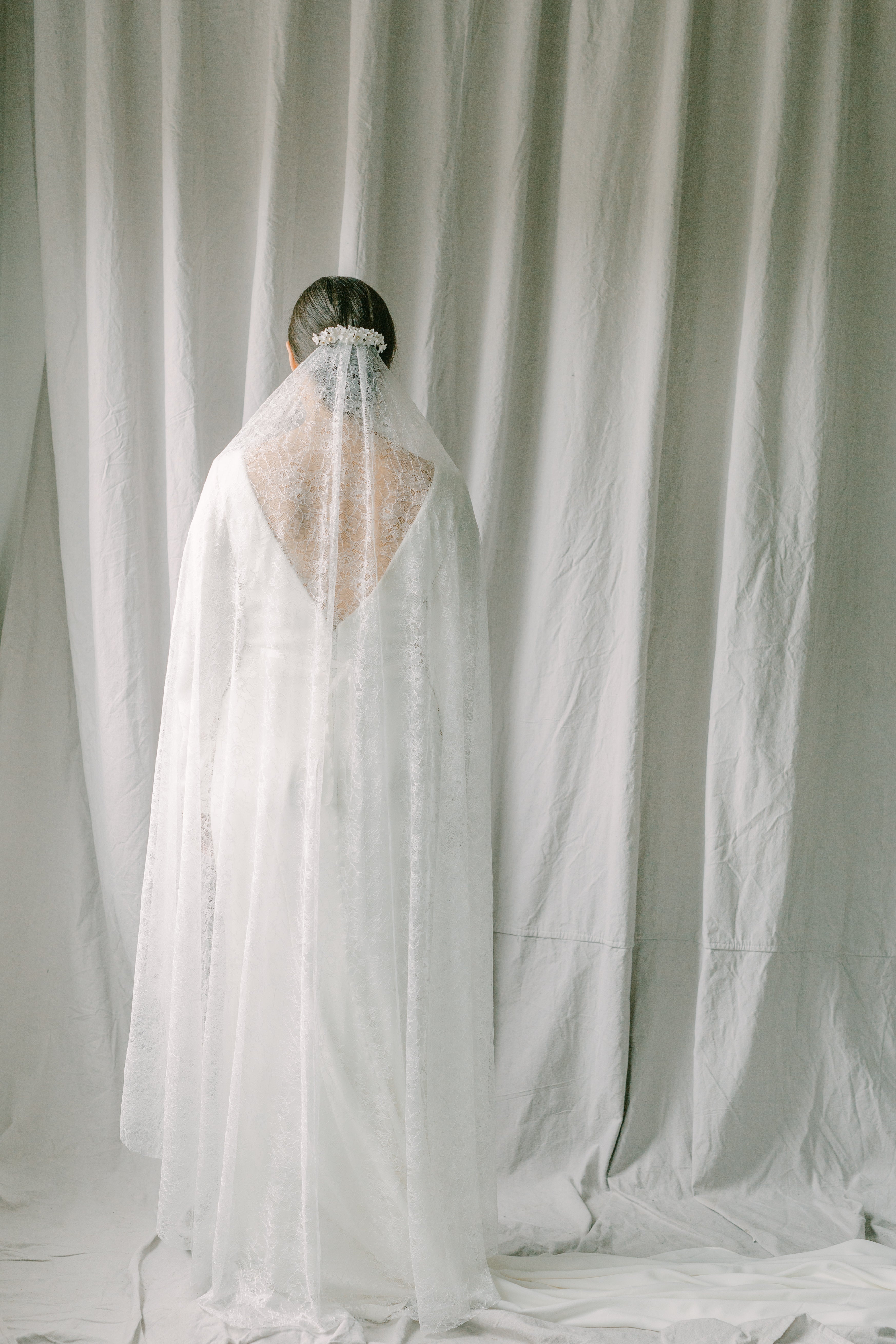 wedding veil with lace fabric, lace bridal veil - Promesse Style