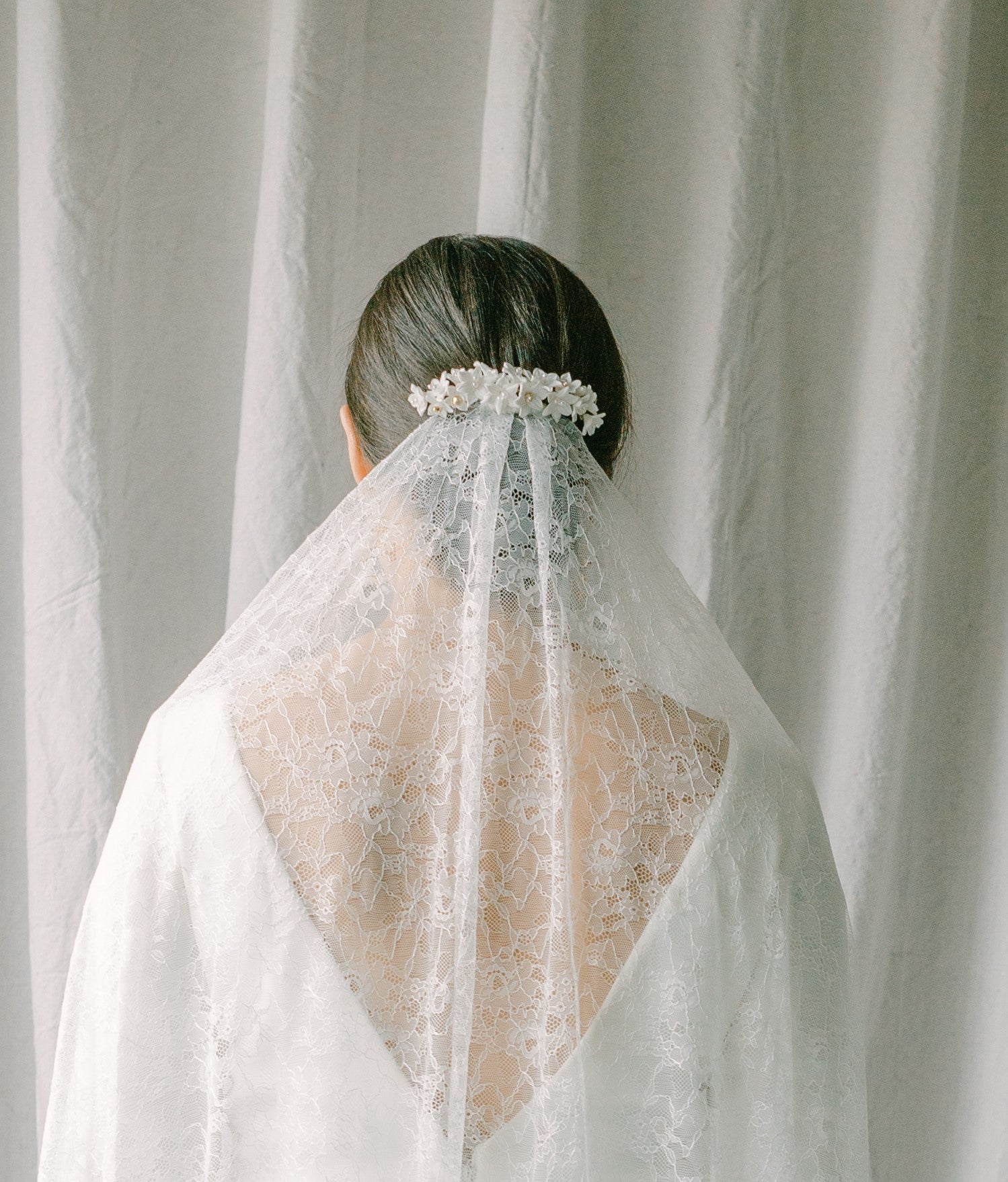 wedding veil with lace fabric, lace bridal veil - Promesse Style