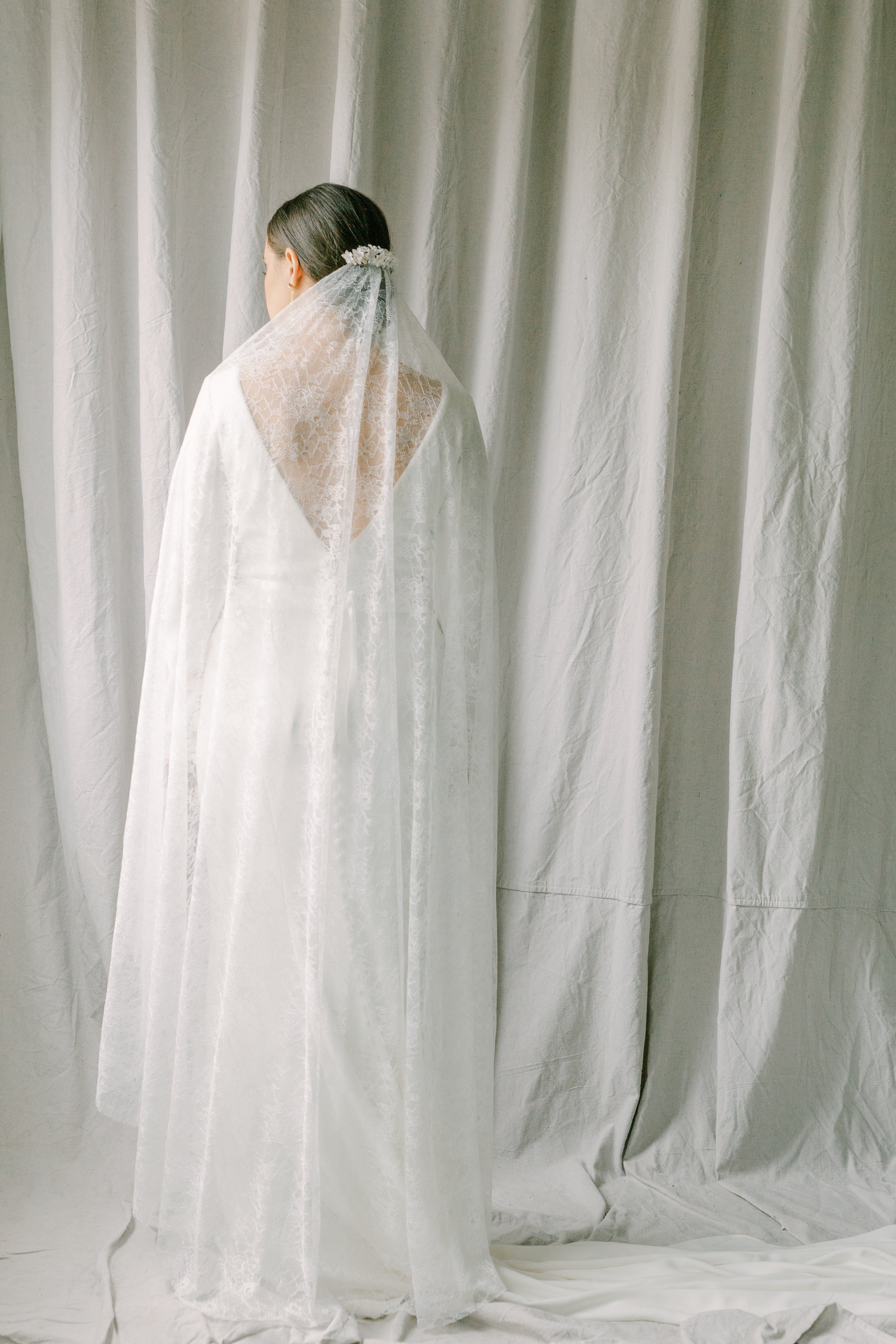 WHITE VEIL セット wedding veil with lace fabric, lace bridal veil - Promesse Style