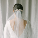 wedding veil with scattered pearls, raw edge bridal veil - ETREINTE Style 21038