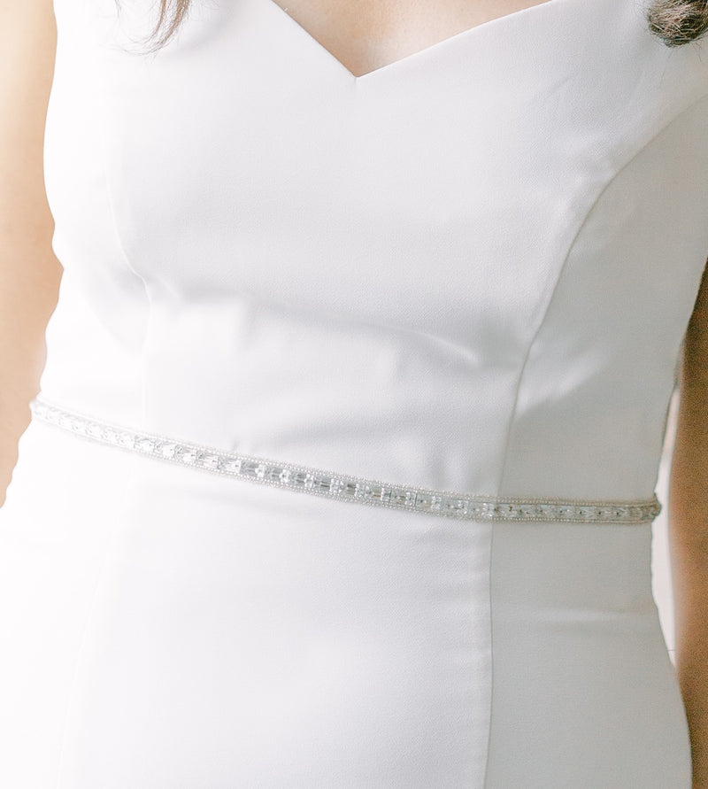 thin crystal bridal belt, narrow wedding belt, ROMANCE style 21019