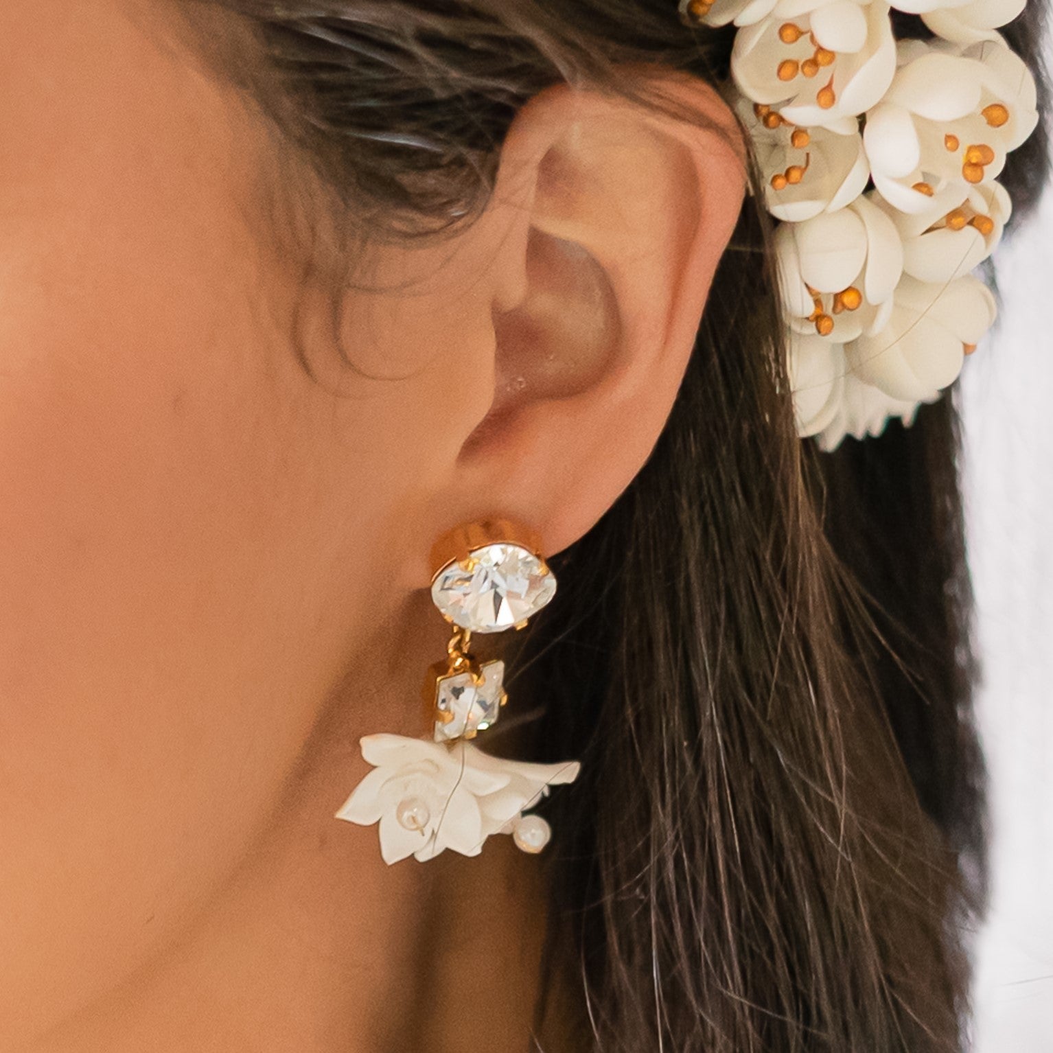 bridal flowers earrings with swarovski crystal - FRAICHEUR