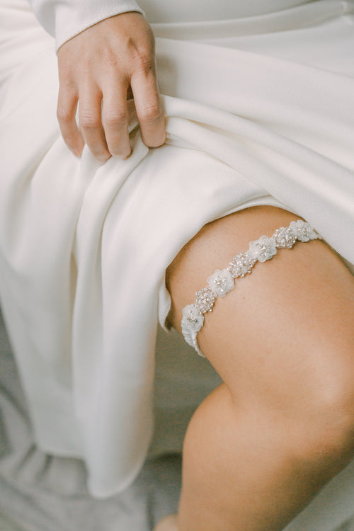  Wedding Garters for Bride Bridal Garter Set Lace Garter Set  with Rhinestones Garter Belt (White, Small) : Clothing, Shoes & Jewelry