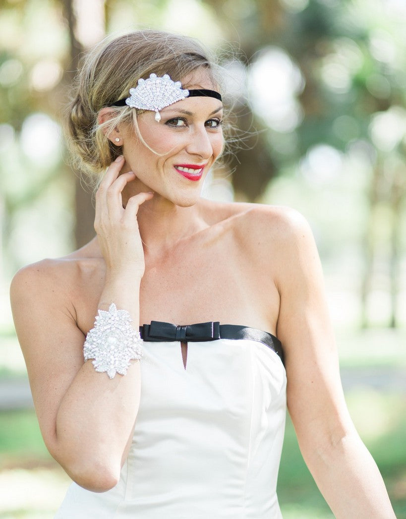 Faux pearls beaded flapper headband - 150080 BETSY