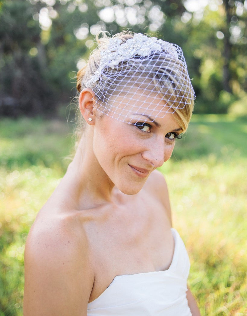 Nestina Accessories Wedding Veil with Scattered Pearls, Raw Edge Bridal Veil - ETREINTE Style 21038 White / 72